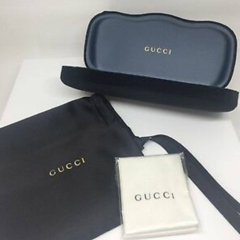 Gucci Black and Gold Glasses Case with Pouch and Cloth